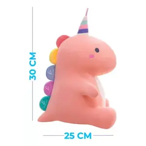 Peluche dinosaure rose pour anniversaire, 30 cm, douce, élastique, en peluche, pour enfants de 0 à 6 mois, cadeau unisexe avec dos coloré et fête - Product Image 1