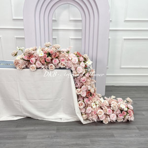Popular Camino de <span class=keywords><strong>Flores</strong></span> Artificiales para Decoración de Bodas, Camino de <span class=keywords><strong>Flores</strong></span> Artificiales de Alta Calidad en Color Rosa Pálido para el Pasillo de Boda - Product Image 2