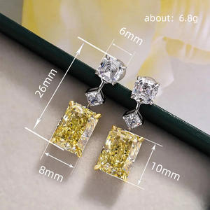 Pendientes de lujo de oro blanco con diamantes, piedra principal de corte esmeralda amarillo intenso y diamantes laterales de color D para boda, para mujer - Product Image 6