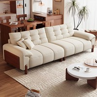 Canapé droit en tissu de style Mid-Century Modern, avec panneaux latéraux en bois massif, pour salon, couleurs au choix