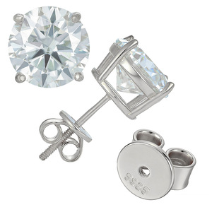Iced Out Round Cut Moissanite Stud <b>Earrings</b> 925 Sterling Silver VVS Screw Back Threaded <b>Post</b> Secure Flat Back Bling - Product Image 5