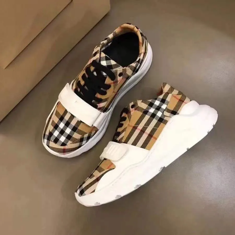2023 Check Pattern Leather And Suede Sneakers Women And Men Casual Walking Style Shoes Brand Men Shoes