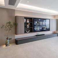 Meuble TV mural en bois flottant, console multimédia, panneau à lattes noir mat, étagère de présentation pour salon moderne