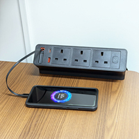 Multiprise de bureau réglable haut de gamme avec câble, alimentation CA, triple prise et chargeur USB pour salles de réunion