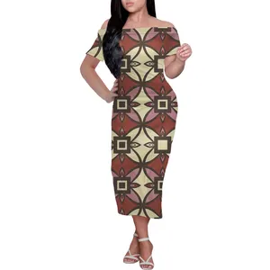 Long Dress Summer Ladies Dresses sex half shoulder dresses Women Elegant Polynesian Stylish tattoo Print Design custom 2021 new