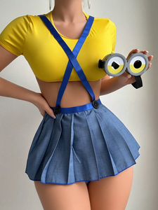 Uniforme de Manga Corta al por Mayor, Lencería Sexy para Mujer, Overol con Logo Personalizado de <span class=keywords><strong>Minions</strong></span>, Directo de Fábrica - Product Image 4