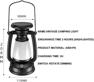 Linterna LED Recargable USB para Camping, Lámpara Portátil para Tienda de Campaña, Carga Solar, Regulación Continua de Intensidad, Luz Fría y Cálida, Venta al Por Mayor - Product Image 2