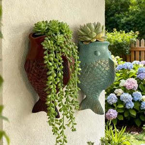 Pot de fleurs mural en forme de poisson tacheté, à suspendre <span class=keywords><strong>au</strong></span> <span class=keywords><strong>mur</strong></span>, style européen, sans perçage requis - Product Image 2