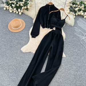 Completo da <span class=keywords><strong>donna</strong></span> a 3 pezzi: canotta senza maniche, giacca corta con collo alto e <span class=keywords><strong>pantaloni</strong></span> a vita alta a gamba larga. - Product Image 3