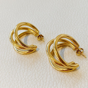 <span class=keywords><strong>Pendientes</strong></span> de <span class=keywords><strong>aro</strong></span> abierto de <span class=keywords><strong>Triple</strong></span> enlace dorado, de acero inoxidable, hipoalergénico, a prueba de agua, joyería para regalos - Product Image 2