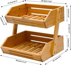 专业现代型竹制两层厨房储物架，用于食品容器、面包、蔬菜储存 - Product Image 3