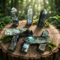 Tour hexagonale en labradorite naturelle, bleu or, polie à la main, surface lisse, pour la décoration intérieure et la méditation, pierre énergétique unique, cadeau