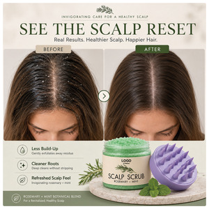 Gommage pour le cuir chevelu à la rosemaine, exfoliant et <span class=keywords><strong>shampoing</strong></span> 2-en-1, traitement capillaire au sel de Mer avec masseur en silicone - Product Image 5