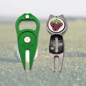 Promotie 6 In 1 Metalen Logo Golfbal Marker Flesopener Anime Magnetische Reparatie Golf Divot Tool Met Flesopener