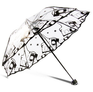 Parapluie publicitaire pliant en 3 sections, transparent, moderne, imprimé, 8 baleines, en polyester - Product Image 2