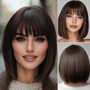 Perruque Courte Droite Bob <span class=keywords><strong>avec</strong></span> <span class=keywords><strong>Frange</strong></span> Soignée, <span class=keywords><strong>Cheveux</strong></span> Synthétiques Ombrés Dégradés, Sans Lacet, pour Femmes Européennes et Américaines - Product Image 3