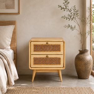 Mesa de Noche Nórdica Moderna de Mediados de Siglo, de Madera Maciza, con 2 Cajones, Mueble de Dormitorio para el Hogar y Hoteles - Product Image 4