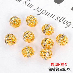 18K Gold Plated <b>Copper</b> Rhinestone Openwork Spacer Beads Round For <b>Bracelet</b> Making 6mm DIY Jewelry Components - Product Image 5