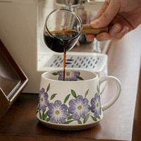 Tasse à thé en céramique artisanale rétro en grès 400 ml motif floral bleu, sans danger pour les aliments, cadeau d'affaires