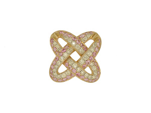 Colgante de nudo entrelazado de circonita rosa y blanca de dos tonos, dije de nudo hueco entrelazado, joyería de moda de metal dorado, regalo para damas - Product Image 1