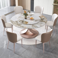 Luxuriöses Esszimmer-Set mit Marmor-Rundtisch und Drehplatte, Hotel-Marmor-Esstisch-Set für 6 Personen
