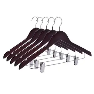 Clothes Hanger Supplier High Quality Space-saving Cherry Wooden Hanger With Non Slip End Clip