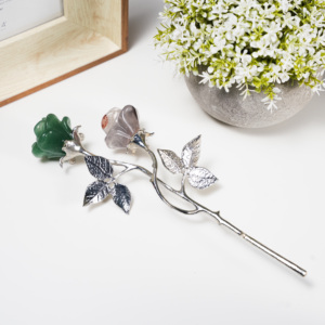 Cristal Curativo Natural en Forma de Rosa con Rama Plateada, Cuarzo Rosa/Sodalita/<span class=keywords><strong>Aventurina</strong></span> para Decoración - Product Image 4