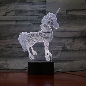 1 lampe LED <span class=keywords><strong>3D</strong></span> à couleur changeante en forme de <span class=keywords><strong>licorne</strong></span>, lumière changeante entre 7 couleurs, luminaire décoratif d'intérieur, Usb, 5v - Product Image 1