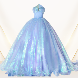 การออกแบบล่าสุดหมอกสีฟ้าผ้าพันคอชุดราตรีชุดราตรีพรหมชุดสลิงนางเงือกยาวลูกปลูกชุดแต่งงาน - Product Image 3