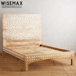 WISEMAX-muebles de dormitorio de estilo español, marco de madera maciza con diseño de flor curvada, cabecero alto de estilo francés, camas - Product Image 3