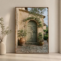 Ensemble de 3 tableaux muraux européens représentant des cours d'oliviers, des impressions de villas italiennes, des paysages de palmiers d'olivier méditerranéens, peintures sur toile encadrées