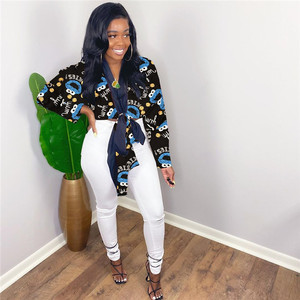 Tendencias de 2020 de las mujeres de la <span class=keywords><strong>moda</strong></span> Tops de manga larga con cuello en <span class=keywords><strong>V</strong></span> merienda sí papá de blusas - Product Image 5