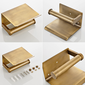 Porte-papier toilette moderne auto-adhésif avec étagère, porte-rouleau de papier toilette en bronze - Product Image 4