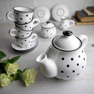 Set da Caffè e Tè in <span class=keywords><strong>Ceramica</strong></span> di Alta Qualità, Servizio Dipinto a Mano con Brocca per Latte, <span class=keywords><strong>Zuccheriera</strong></span> e Piattini per 4-6 Tazze - Product Image 2