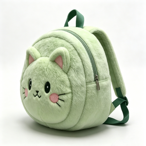 Customized <b>Cat</b> plush <b>backpack</b>,green <b>cat</b> face <b>backpack</b>,kids plush animal <b>backpack</b>,round <b>cat</b> <b>backpack</b>,soft fuzzy <b>cat</b> <b>backpack</b> - Product Image 3