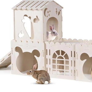Maison pour lapins extra large en bois, châteaux pour lapins avec 4 maisons et mangeoire à foin, châteaux pour cobayes d'intérieur, tour d'escalade à plusieurs étages - Product Image 1