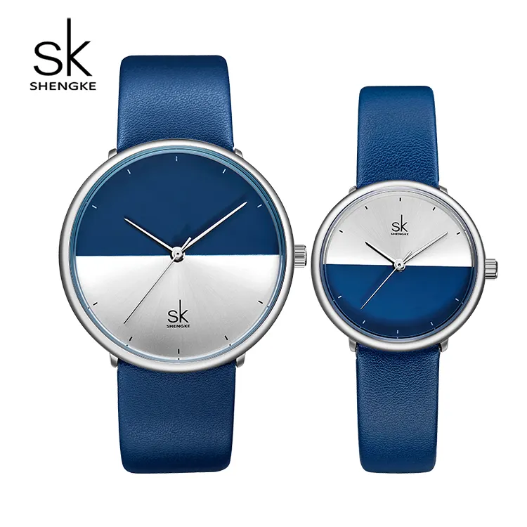 Shengke Women Dress Watch Luxury Lovers Couple Watches Men Creative Dial Women Leather Strap Quartz Wristwatch Montre Homme 9016