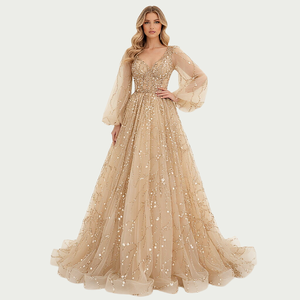Nuevo Vestido <span class=keywords><strong>de</strong></span> Noche <span class=keywords><strong>Formal</strong></span> Elegante y Minimalista con Apliques <span class=keywords><strong>de</strong></span> Encaje Largo Maxi para <span class=keywords><strong>Fiesta</strong></span> <span class=keywords><strong>de</strong></span> Graduación Antiestático Natural - Product Image 1