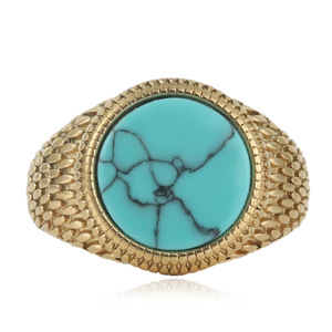Men's Stainless Steel Turquoise <b>Ring</b> Round Stone Geometric Design Punk Style Gift Jewelry 240116 - Product Image 2