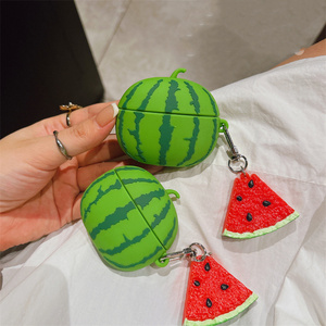 Funda de silicona 3D con diseño de sandía para Apple AirPods Pro 2 3 4, cubierta de auriculares con cadena y dijes de frutas, estilo INS, bonita caja. - Product Image 1