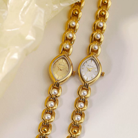 Nouvelle vente chaude Montre BS Bee Sister ovale en verre à quartz à aiguilles Montres vintage pour femmes Montres élégantes et mignonnes avec fermoir caché en perle