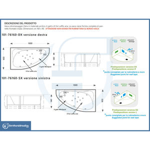 Baignoire d'angle Zaira 160x90cm rectangulaire avec panneau droit, hydromassage et massage à air portable pour appartement ou hôpital - Product Image 3