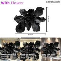 Bunga Kertas Hitam Raksasa Buatan Tangan, Bunga Kertas 3D Lipit Besar untuk Dekorasi Panggung Latar Belakang Pernikahan