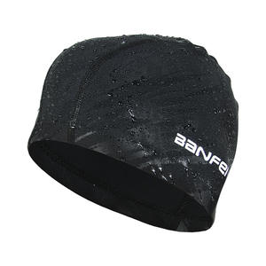 Personnalisé Votre Propre Logo en Stock Résistant à l'<span class=keywords><strong>Eau</strong></span> Stretch Nylon Spandex Imitation Peau de Requin Hommes Solide Noir Marine Bonnets de Bain - Product Image 2