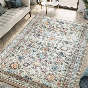 Tapis de style persan rectangulaire, résistant aux taches, lavable à la main, tapis de salon, motif plantes et fleurs - Product Image 4