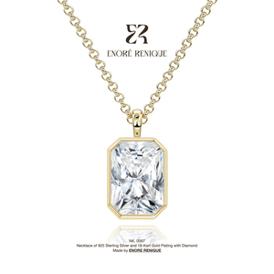 Liontin Berlian Moissanite 3ct Radiant-Cut Bezel-Set D VVS1 Lulus Uji Diamond Tester, Lapis Emas Vermeil Perak S925, Kalung Fashion Perhiasan Mewah - Product Image 1