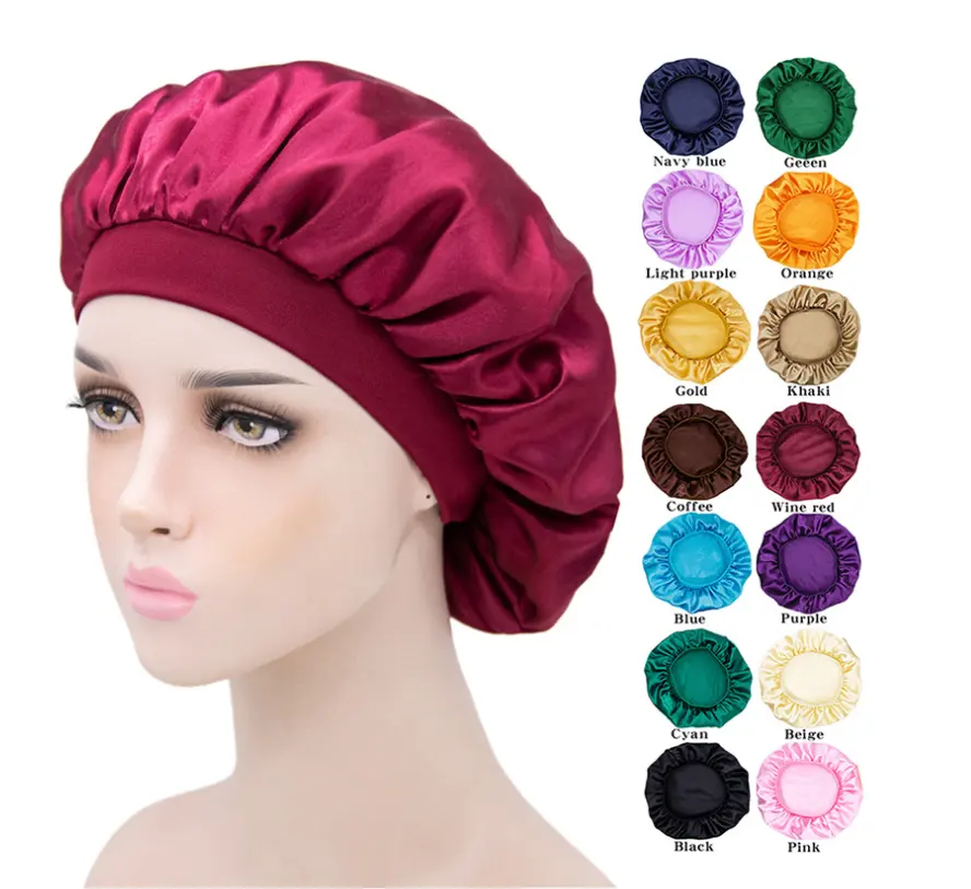 Bonnet de nuit en Satin pour femmes, frisés, larges bandes, couvre-tête pour cheveux naturels, nouvelle collection