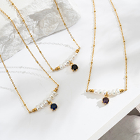 Collier pour femme en acier plaqué or 18 carats PVD, avec perles d'eau douce rondes multicolores et zircone, chaîne satellite, cadeau tendance