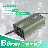 Chargeur de batterie au lithium DC C600T 84V5A 600W pour véhicules électriques à deux roues, en alliage d'aluminium, ignifuge et intelligent
