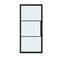 Porte battante double intérieure en acier noir style loft avec 3 panneaux de verre et cadre en fer cannelé, vente en gros